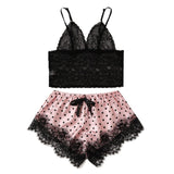 2-Piece Bralette Shorts Sleepwear Set Black/Pink Dot