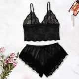 2-Piece Bralette Shorts Sleepwear Set Black/Black