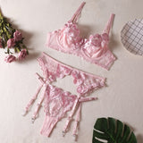 2-Piece Heart Embroidered Lingerie Set Pink
