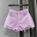 High Waist Colorful Denim Shorts Purple