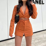 2-Piece Crop Blazer Skort Matching Set Orange