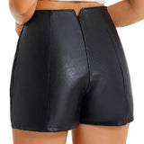 Faux Leather High Waist Slim Slit Shorts Black