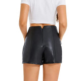 Faux Leather High Waist Slim Slit Shorts Black