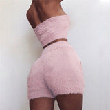2-Piece Fuzzy Matching Shorts Set Pink