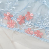 2-Piece Floral Embroidery Lingerie Set Light Blue