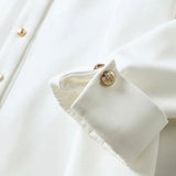 Gold Button Up Blouse Top White