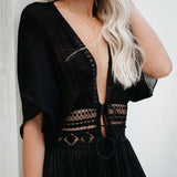 Lace Knitted Beach Cover Up Dress Black
