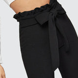 Paperbag Bow Belted High Waist Pants Black