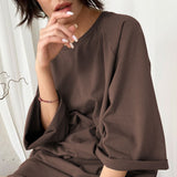 2-Piece Oversized T-Shirt and Shorts Matching Set Brown