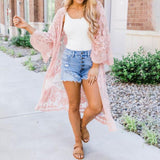 Lace Crochet Beach Cover Up Robe Pink
