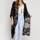 Lace Crochet Beach Cover Up Robe Black