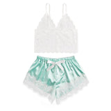 2-Piece Bralette Shorts Sleepwear Set White/Green