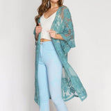 Lace Crochet Beach Cover Up Robe Blue