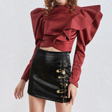 Faux Leather Pin Detail Skirt Black