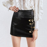 Faux Leather Pin Detail Skirt Black