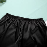 2-Piece Satin Lace Pants Sleepwear Set Black
