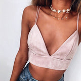Strappy Suede Bralette Camisole Top Pink