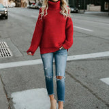 Knitted Oversized Turtleneck Sweater Red
