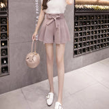 Pleated Bow Belt Shorts Pink