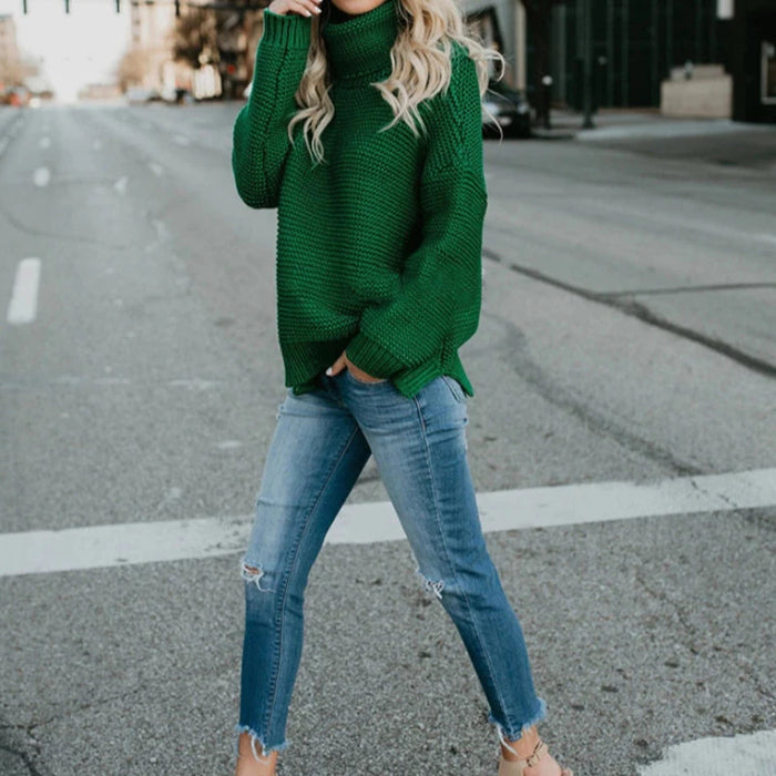 Knitted Oversized Turtleneck Sweater Green