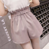 Pleated Bow Belt Shorts Pink