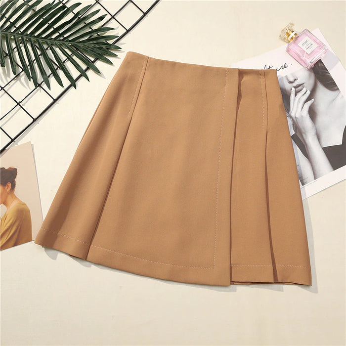 Pleated High Waist Skirt Tan