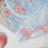 2-Piece Floral Embroidery Lingerie Set Light Blue