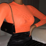 Sheer Mesh Long Sleeve Bodysuit Orange