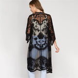 Lace Crochet Beach Cover Up Robe Black