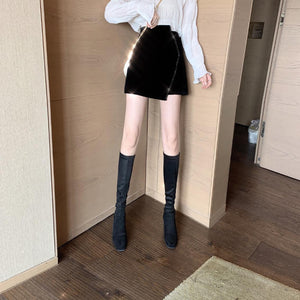 Velvet Rhinestone Mini Skirt Black