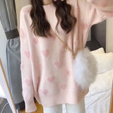 Soft Knitted Heart Print Sweater Light Pink
