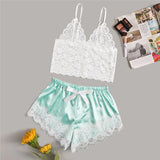 2-Piece Bralette Shorts Sleepwear Set White/Green