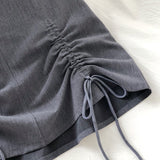 Mini Drawstring A-Line Skirt Gray