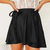 Wrap Satin Mini Skirt Black