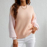 Knitted Pullover Two Tone Sweater Pink