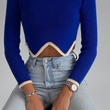 Turtleneck Crop Zig Zag Sweater Blue/White