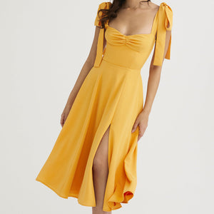Sleeveless Strappy Shoulder Midi Dress Yellow