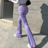 Slim High Waist Bell Bottom Flare Pants Purple