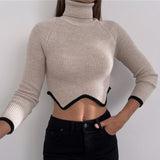 Turtleneck Crop Zig Zag Sweater Beige/Black