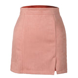 Suede Zipper A-Line Mini Skirt Pink