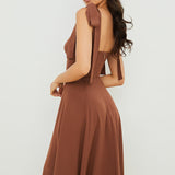 Sleeveless Strappy Shoulder Midi Dress Brown