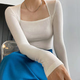Long Sleeve Square Neck Top White