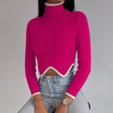 Turtleneck Crop Zig Zag Sweater Pink/White