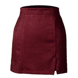 Suede Zipper A-Line Mini Skirt Red