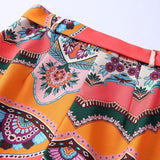 Floral Print Silk Satin Belt Shorts Pink Print