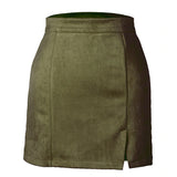 Suede Zipper A-Line Mini Skirt Green