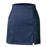 Suede Zipper A-Line Mini Skirt Cyan