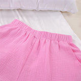 2-Piece Cotton Collar Shirt Shorts Set Pink