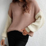 Knitted Pullover Two Tone Sweater Brown