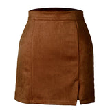 Suede Zipper A-Line Mini Skirt Brown